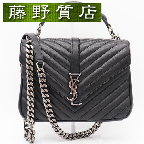 Saint Laurent YSL College Bag 2 way Shoulder Handbag Leather Black Used FUJI-0