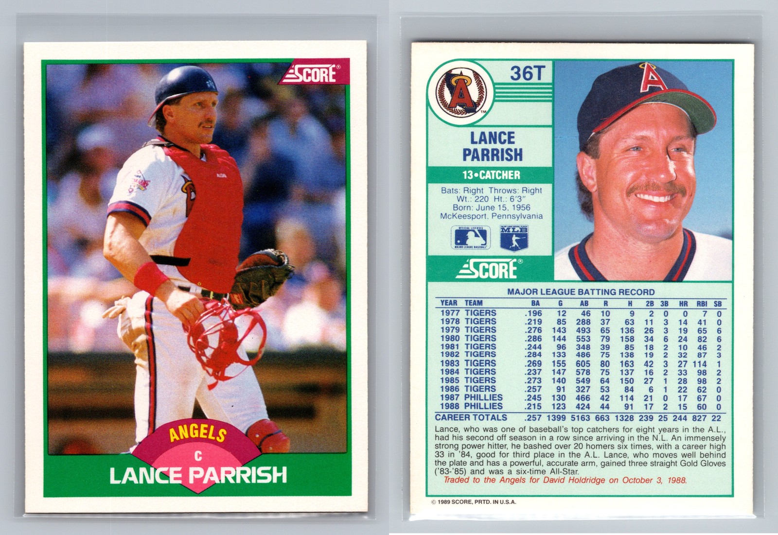 1989 Score Rookie & Traded #36T Lance Parrish