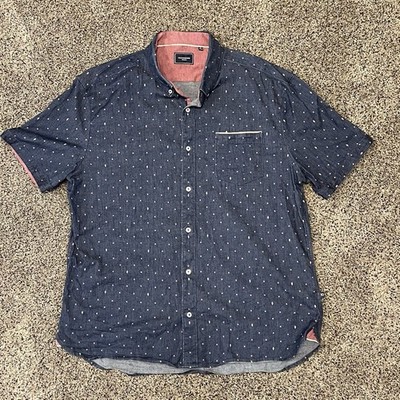 7Diamonds Men's XL Stretch Navy Blue Short Sleeve Button Down Shirt NWOT