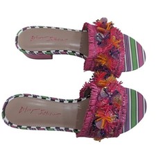 Betsey Johnson Peyten Slide Sandals Pink Floral Beaded Raffia Size 9M