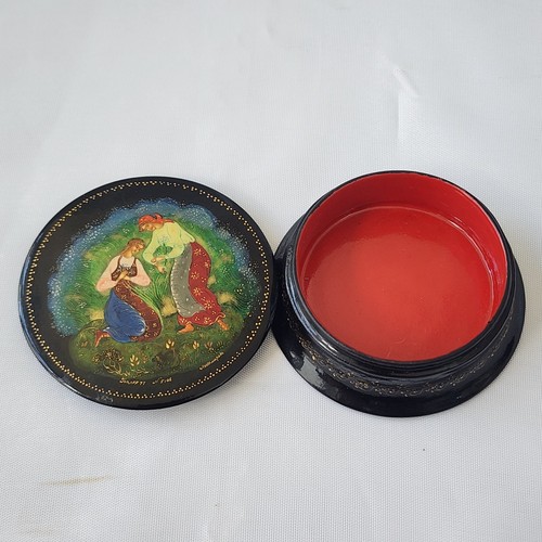 UdSSR handbemalte Palekh Lack Schmuckschatulle russische Volkskunst signiert Original - Bild 8 von 11