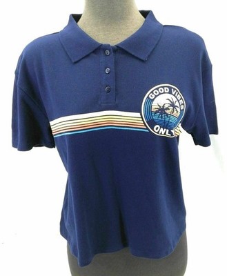 Electric Pink Junior's Polo Collared Neck Short Sleeve Button Color Blue Medium