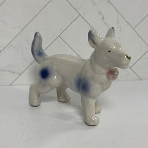 Vintage Porcelain German Shepherd or Collie Dog Figurine Blue White Japan