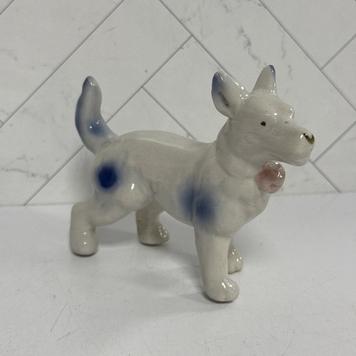 Vintage Porcelain German Shepherd or Collie Dog Figurine Blue White Japan