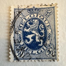 Belgium Postage ~ Lion Crest ~ 50FR Blue Stamp ~ Posted/Used ~ c.1951 ~ G5