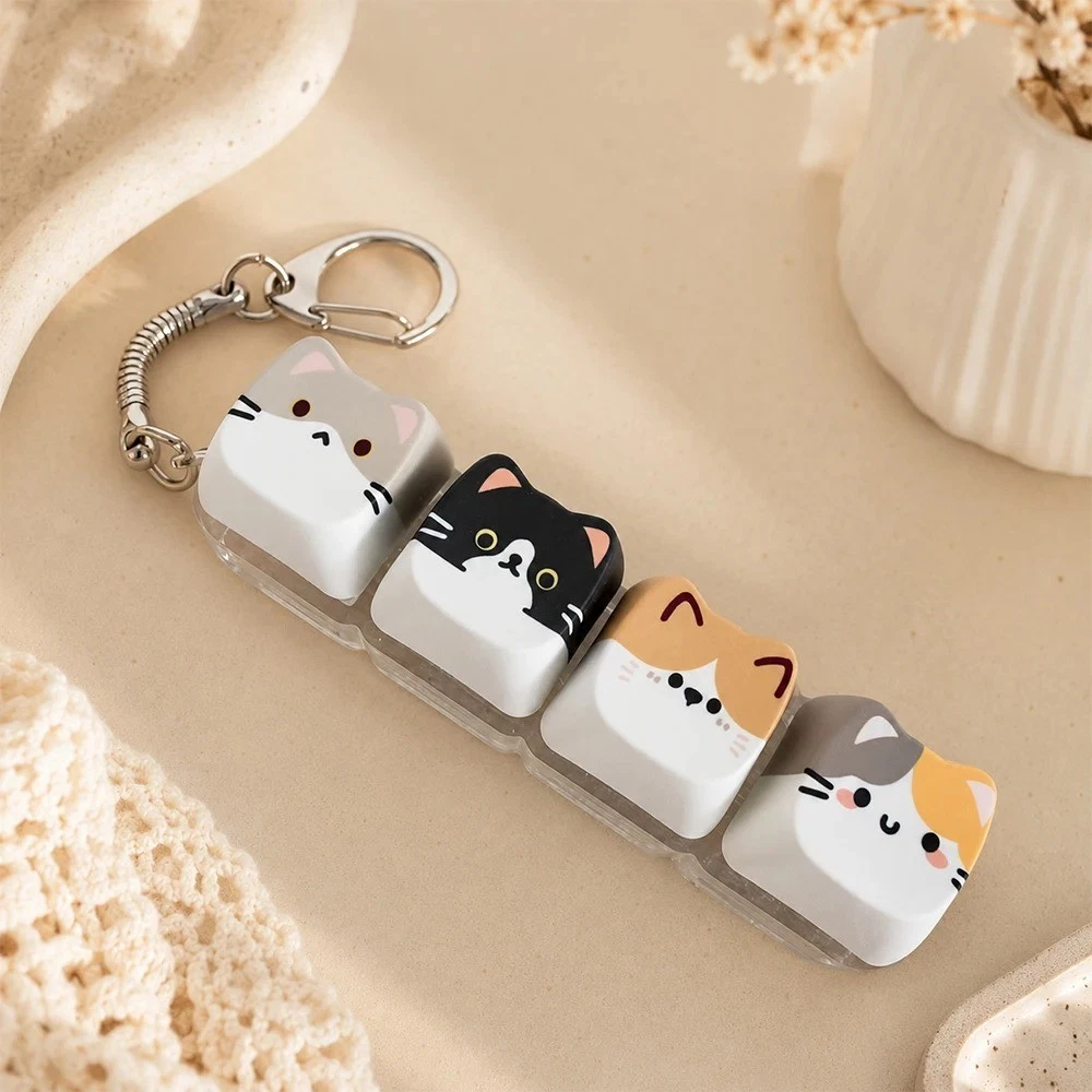 Lindo Gato Relax Botón Tecla Inquieto Llavero Kawaii 4 Teclas Teclado Juguete Dije