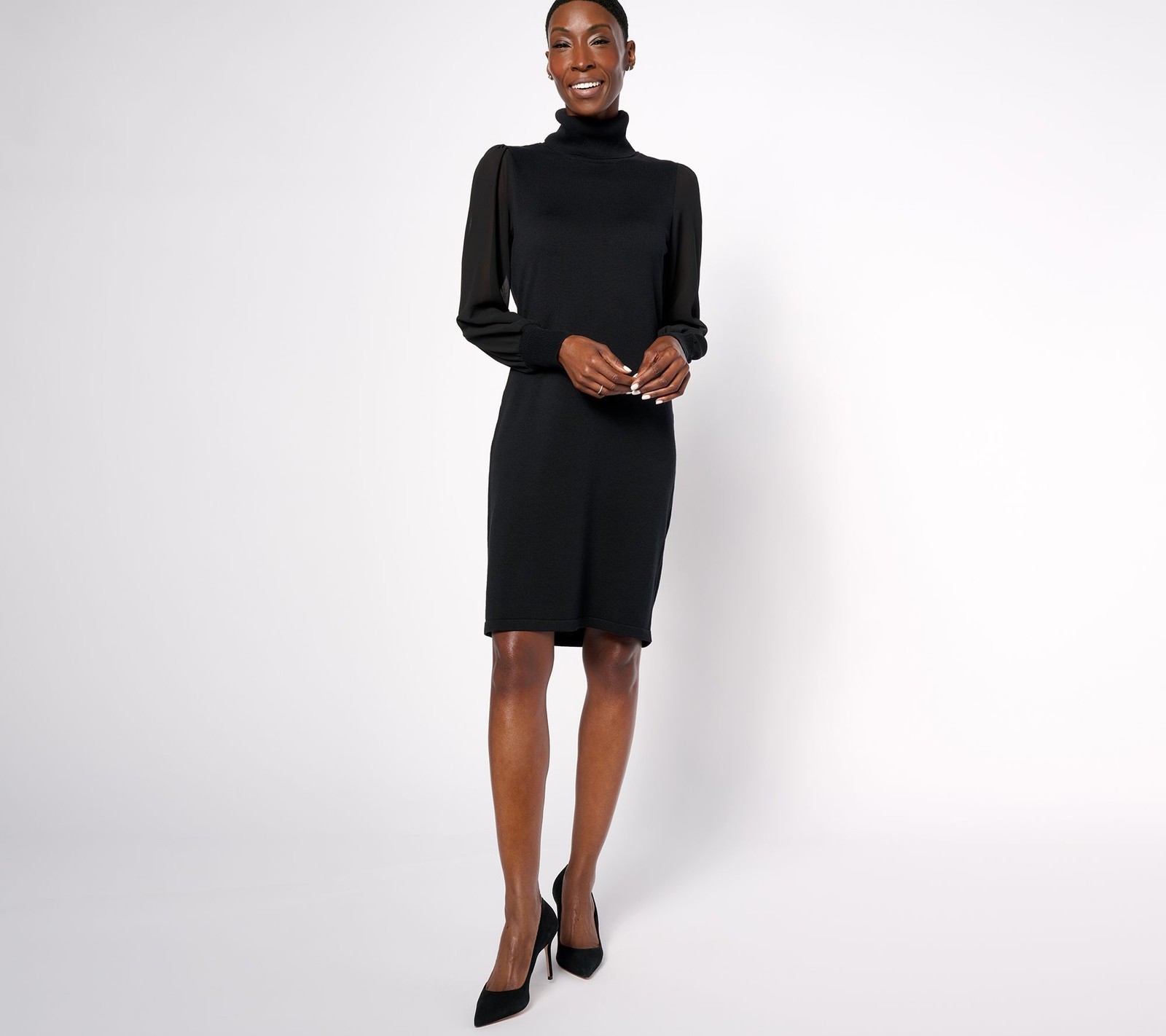 Belle by Kim Gravel Women's Plus Sz Dress 2X Sweater Chiffon Black A620787