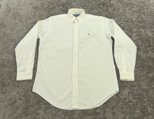 Ralph Lauren Hemd Herren 15 Weiß Yarmouth Pinpoint Oxford Langarm Fleisch Pony