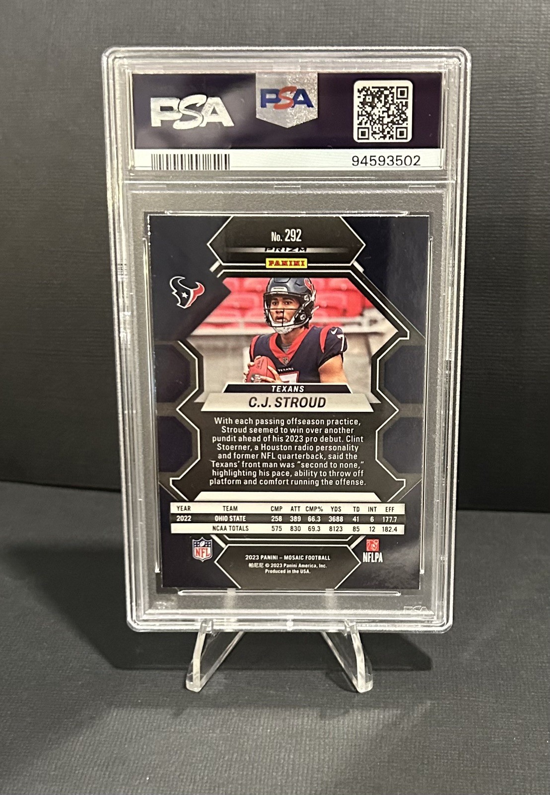 2023 Panini Mosaic #292 CJ Stroud - Green Mosaic RC PSA 9 view 2