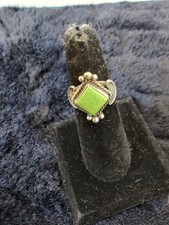 Vintage Sterling Silver Green Turquoise Ring Size 6 Beaded Navajo Style