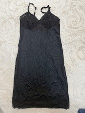 Vintage Val Mode Black Lace Full Slip Nightgown Size 38 Adjustable Straps Nylon