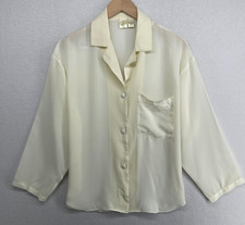 VICTORIAS SECRET Pajama Top S Crepe Button Front Gold Label Ivory