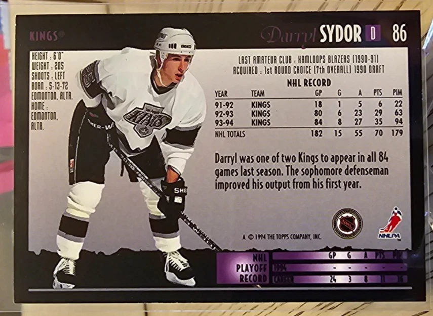 1994-95 Topps Premier Darryl Sydor #86 Los Angeles Kings - Image 2 of 2
