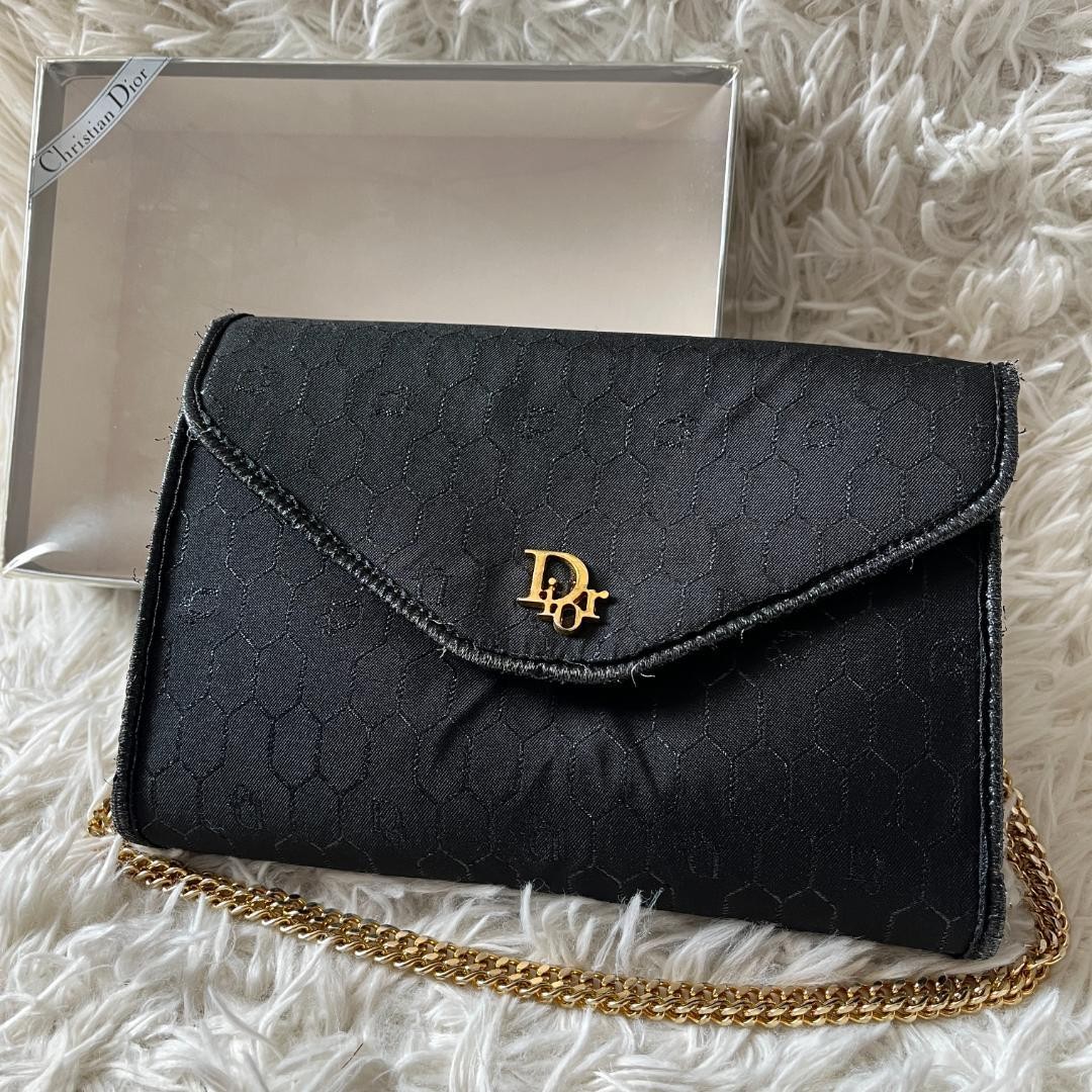 Christian Dior Honeycomb Pattern Chain Shoulder Bag Navy Boxed New