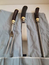 VTG 3 Pc Westall Richardson England Carving Knife Set Antler Bakelite Handles