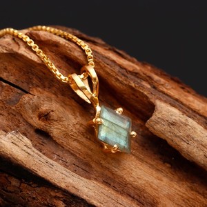 Authentic Natural Labradorite Kite Chain Necklace Gold Fill 925 Sterling Silver Jewelry