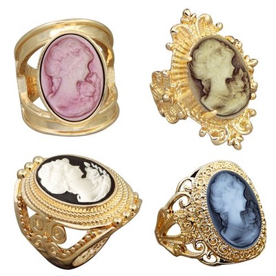 Wholesale 10 pcs Lady Cameo Bead Rings Gold Color Victorian Style Assorted Gift