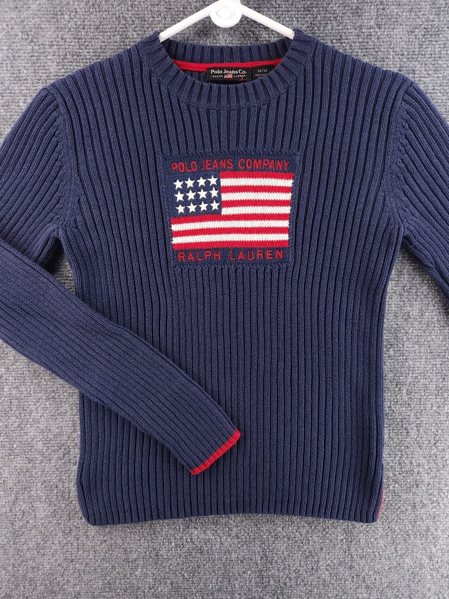 Ralph Lauren Polo Jeans Red White Blue Flag Sweater USA Women