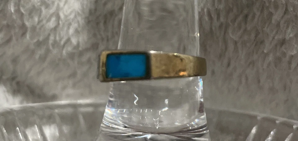 ANILLO MEÑIQUE BANDA ANCHA CON INCRUSTACIONES TURQUESA PLATA ESTERLINA 925 VINTAGE talla 5 Foto 2 de 4