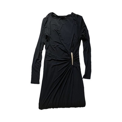 Donna Karan Black Long Sleeve V-Neck Buckle Gown Size L
