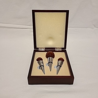Cherry Wood Wine Bottle Stoppers Set Of 3, 1 Large & 2 Smaller