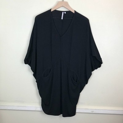 Michael Stars Dolman Tunic Top Dress S Black Oversized Lounge Pockets Minimalist