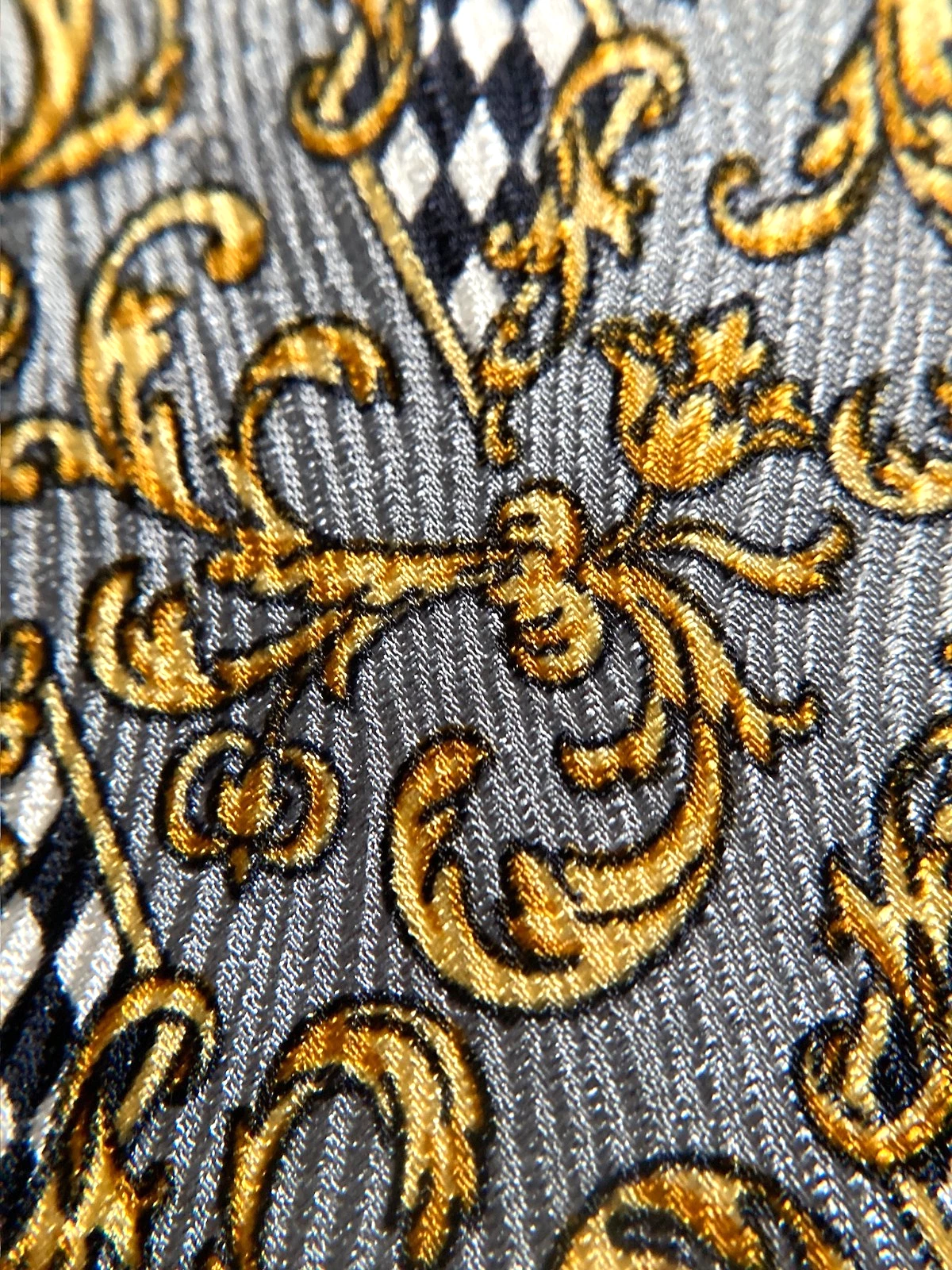GIANNI VERSACE Vintage '90s Baroque Acanthus Tie Grids Art Nouveau Italy Gray - product detail image 6