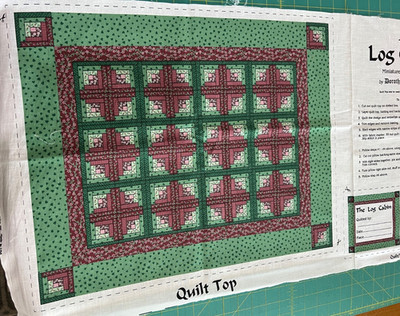 Doll Blanket & Pillow Cotton Fabric Panel log cabin burgundy green Dorothy Dear 