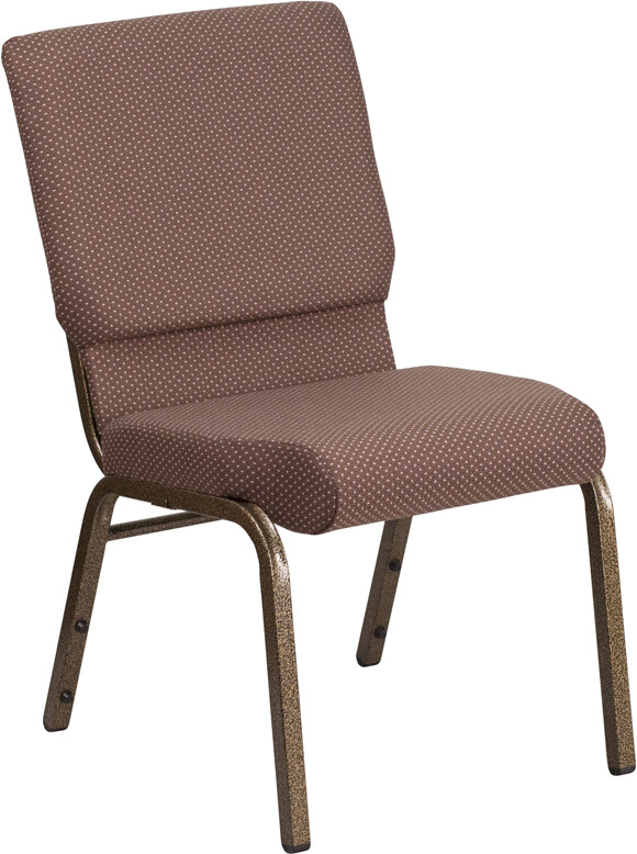 Wide Brown Dot Fabric Stacking Church Chair with Gold Vein