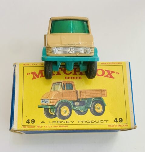 Vintage Lesney Matchbox Car Series #49 UNIMOG MERCEDES TAN AND TEAL Original Box - Picture 3 of 10