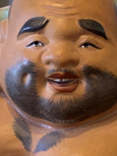 Antique, Japanese LitaniesGilded Porc. Hotei Budai Buddha figure. #31. Okimono. - Picture 16 of 18