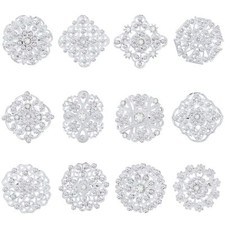 Silver/Gold Plated 12pcs Crystal Rhinestones Flower Brooch Pins DIY Wedding Kit
