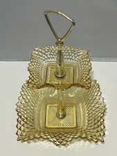VTG Indiana Glass amber gold yellow Diamond p...