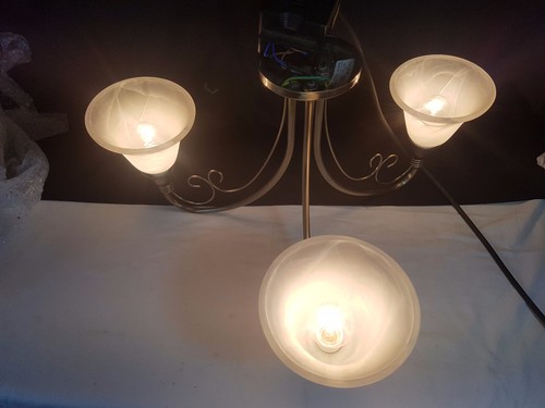 Brass Chandelier 3 Uplighter Frosted Glass Shades By Poole Lighting - Picture 4 of 9