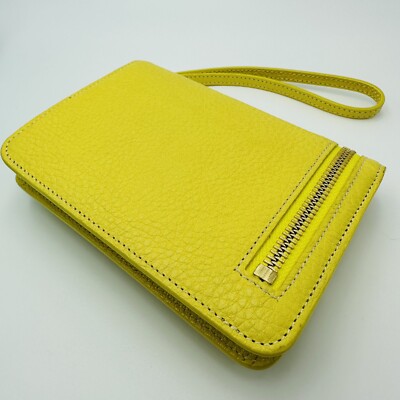 Tiffany & Co. Italian Calfskin Mustard Yellow/Blue Wristlet