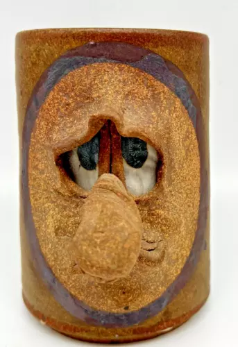 Vintage 1974 Delwaide Pottery 3D Ugly Face Mug Stoneware Big Nose 5.5" Tall