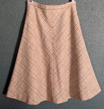 Vintage 100 Wool Skirt Pockets 60s 70s The Villager Plaid Tan 26" Waist