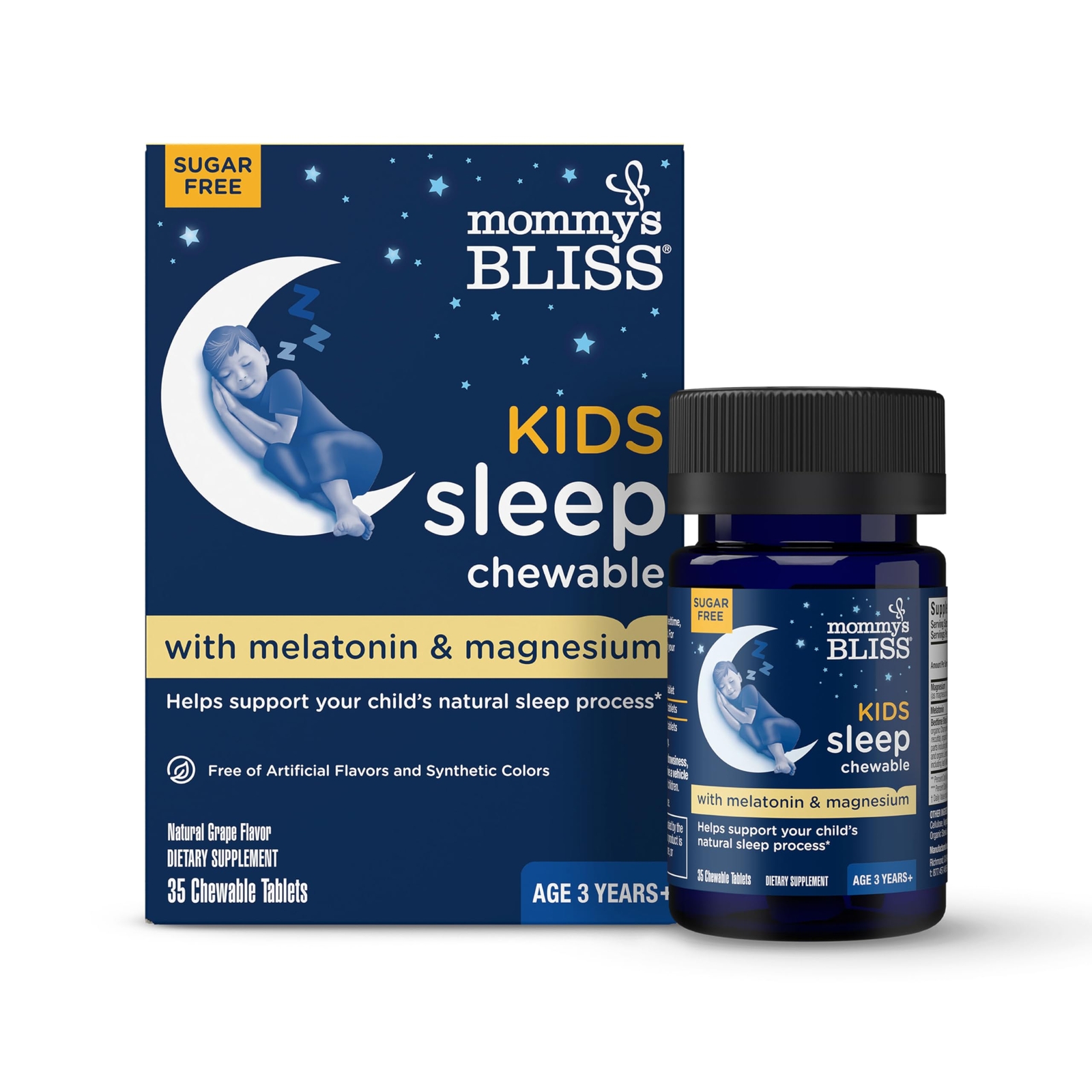 Kids Melatonin Sleep Chewable Tablets with Magnesium & Calming Herbs for Restful Nights