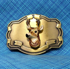 Buck Deer Stag Belt Buckle Cowboy Hunter Sportsman Nature Vtg 70s .DBD318