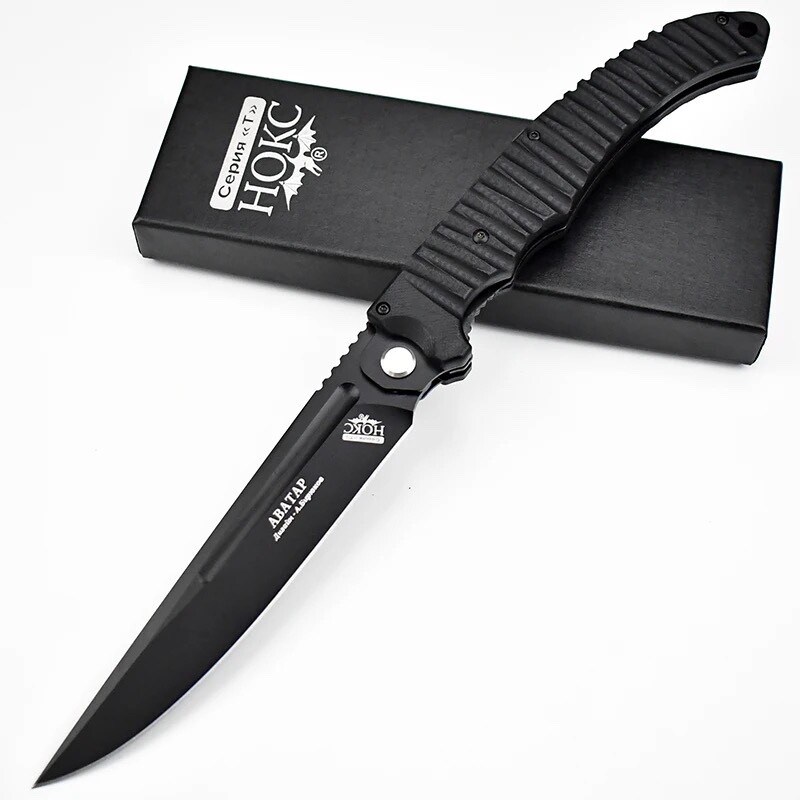 Russian NOKS HOKC Tactical D2 Blade Black Folding Blade Knife
