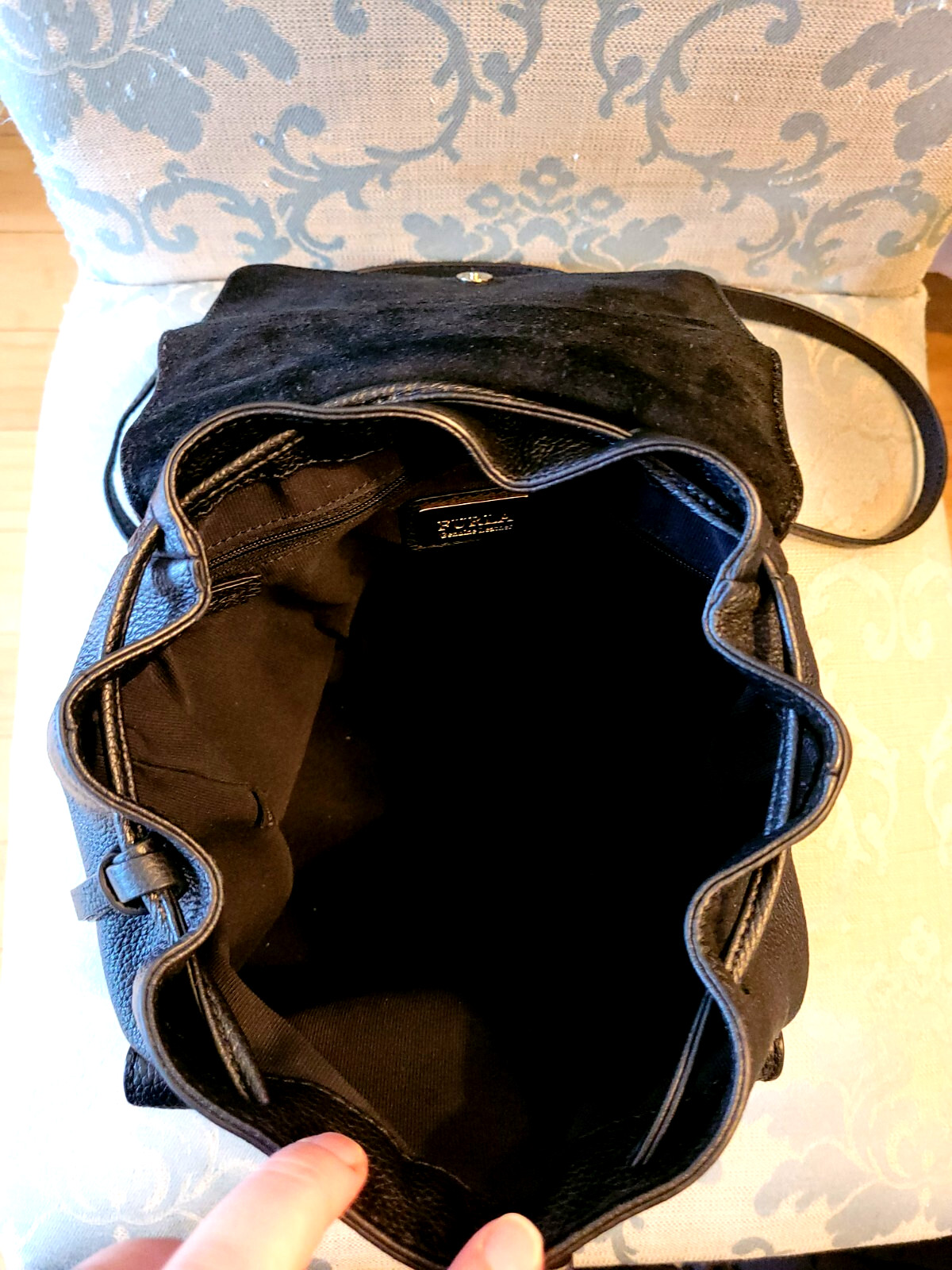 Furla Black Leather Backpack Drawstring Flap Butt… - image 6