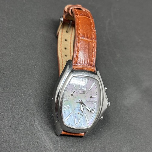 Citizen Eco-Drive Men's Chronograph Date Watch Silver Brown Leather 32x36mm - Picture 10 of 23