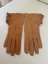 Vintage 1950 s Leather Fringe Gloves Size 6 1/2