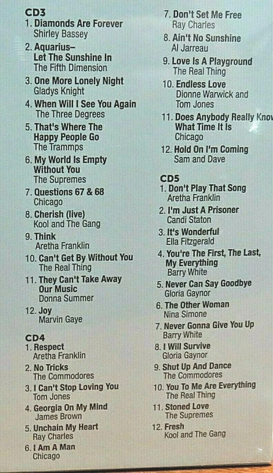 Best of R&B 5 CDS 60 TRACKs,NEW Commodores,Aretha Franklin,Four Tops,Kool & Gang Foto 4 de 4