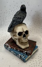 Skull On Books With Raven Black Death Skeleton Gothic Ornament Skeleton Figure