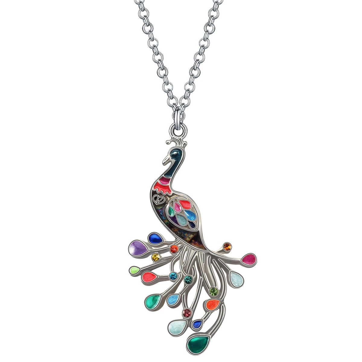 Enamel Alloy Crystal Peacock Necklace Pendant Birds Animals Jewelry Charms Gifts