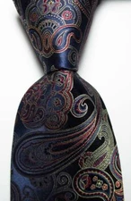 New Classic Paisley Dark Blue Red JACQUARD WOVEN Silk Men's Tie Necktie
