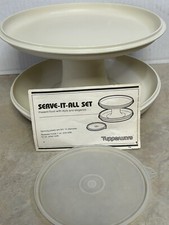 4 Piece Vintage Tupperware Serve It All Pedestal Plate Stand 1532 Almond Cake