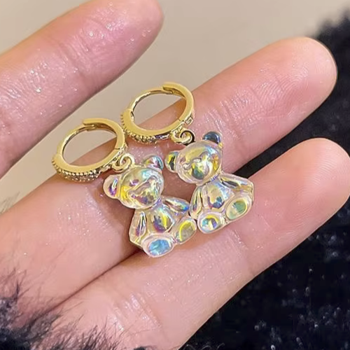 Adorables Pendientes Betsey Johnson Colgantes Oro Transparente Estrás Oso de Peluche - Imagen 4 de 13