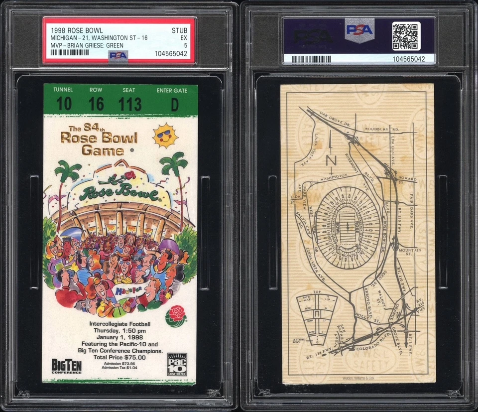 Talón de boleto vintage PSA 5 - TOM BRADY 1998 NCAA ROSE BOWL - MICHIGAN WOLVERINES Foto 3 de 3